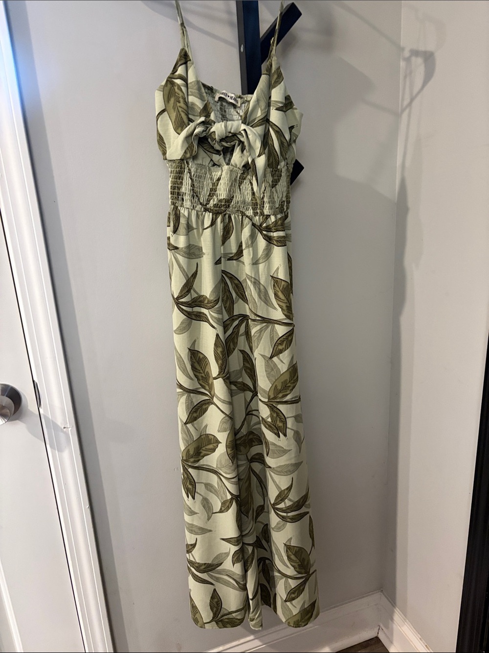 Inspired Hearts Cream and Olive Leaf-Print Jumpsuit